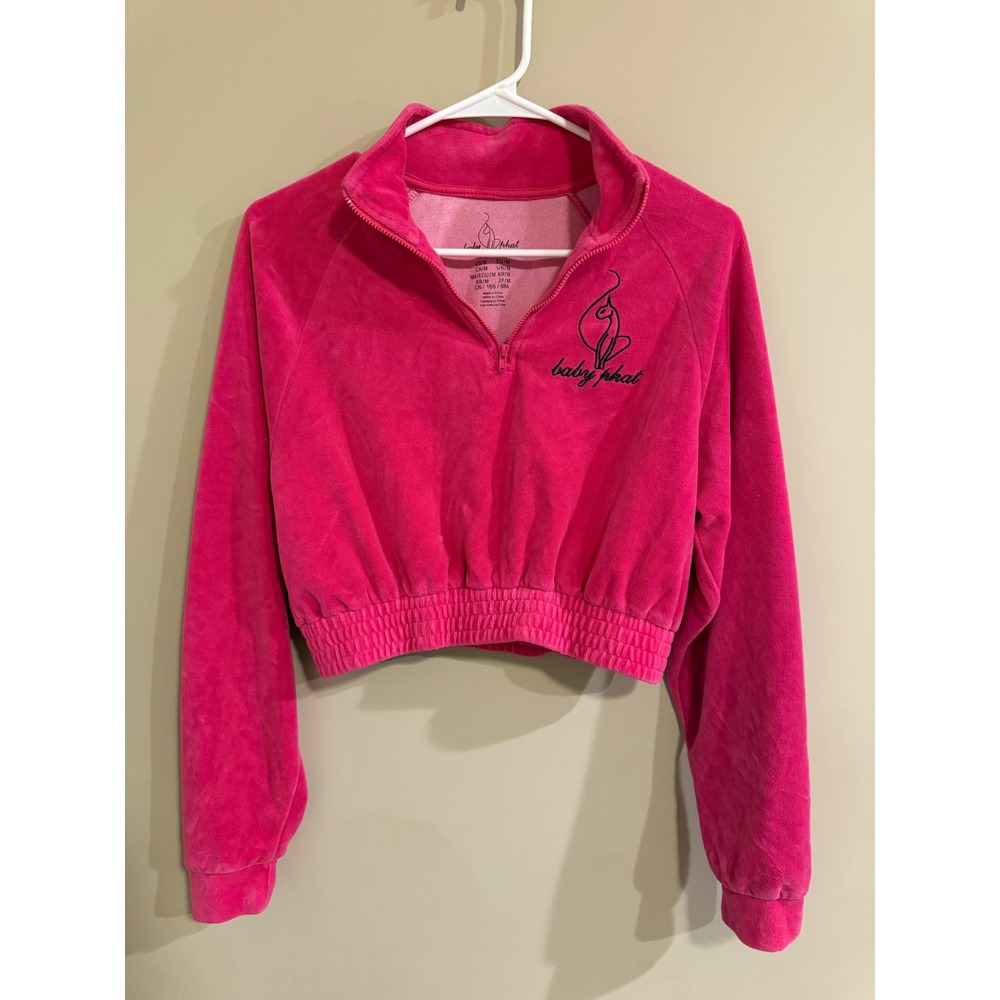 Baby Phat Velour Cropped Quarter Zip Sweatshirt‎ Pink Women's Size M